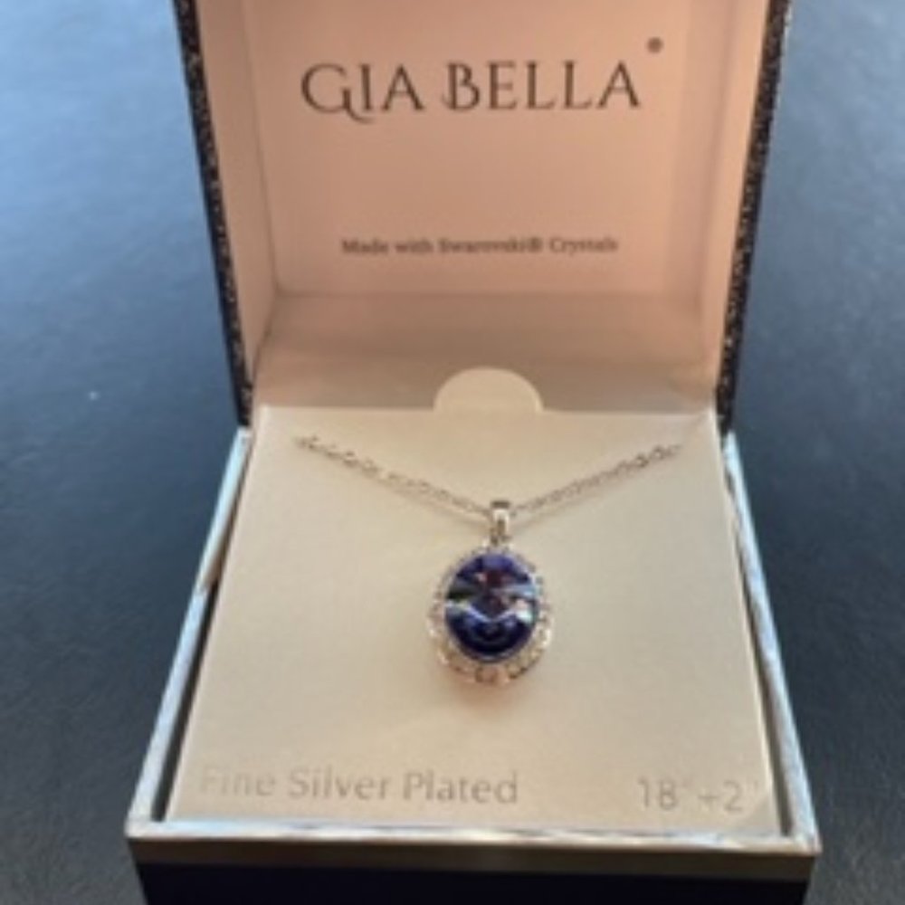 Sterling Silver Gia Bella Necklace with blue and clear crystals pendant